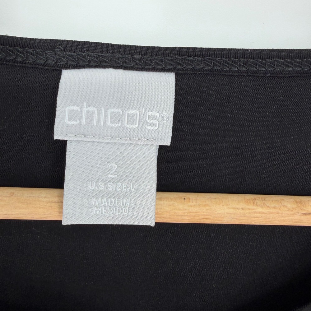 Chico's Black Sleeveless Tank Top Scoop Neck Stretch Size Large Travel Staple - Picture 3 of 7